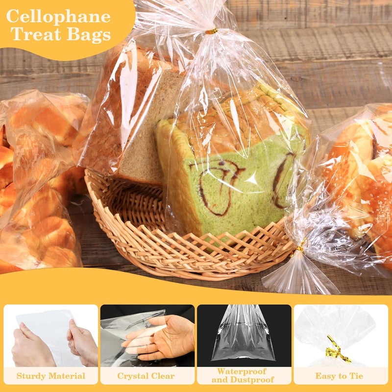 Cidenbio 100 PCS Cellophane Treat Bags, 9x12 In Clear Cellophane Gift Bags with Twist Ties Plastic Goodie Bag for Party Favor Cookie Candy Popcorn Bakery Chocolate Gift Wrapping - Image 2